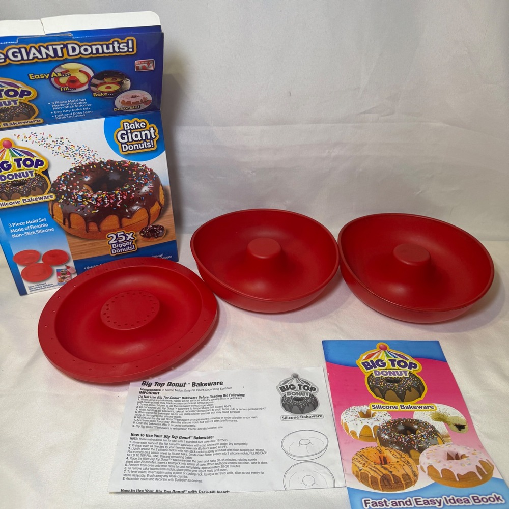 Big Top Donut Giant Silicone Bakeware 3‎ Piece Mold Set Red As Seen On TV